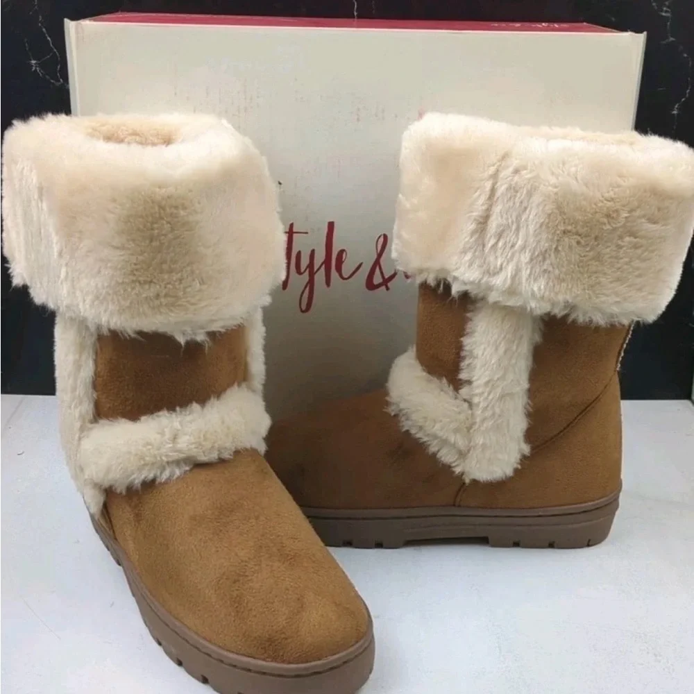 Style & Co. Brown Faux Fur Winter Boots. Sz/8 NWT/WB.